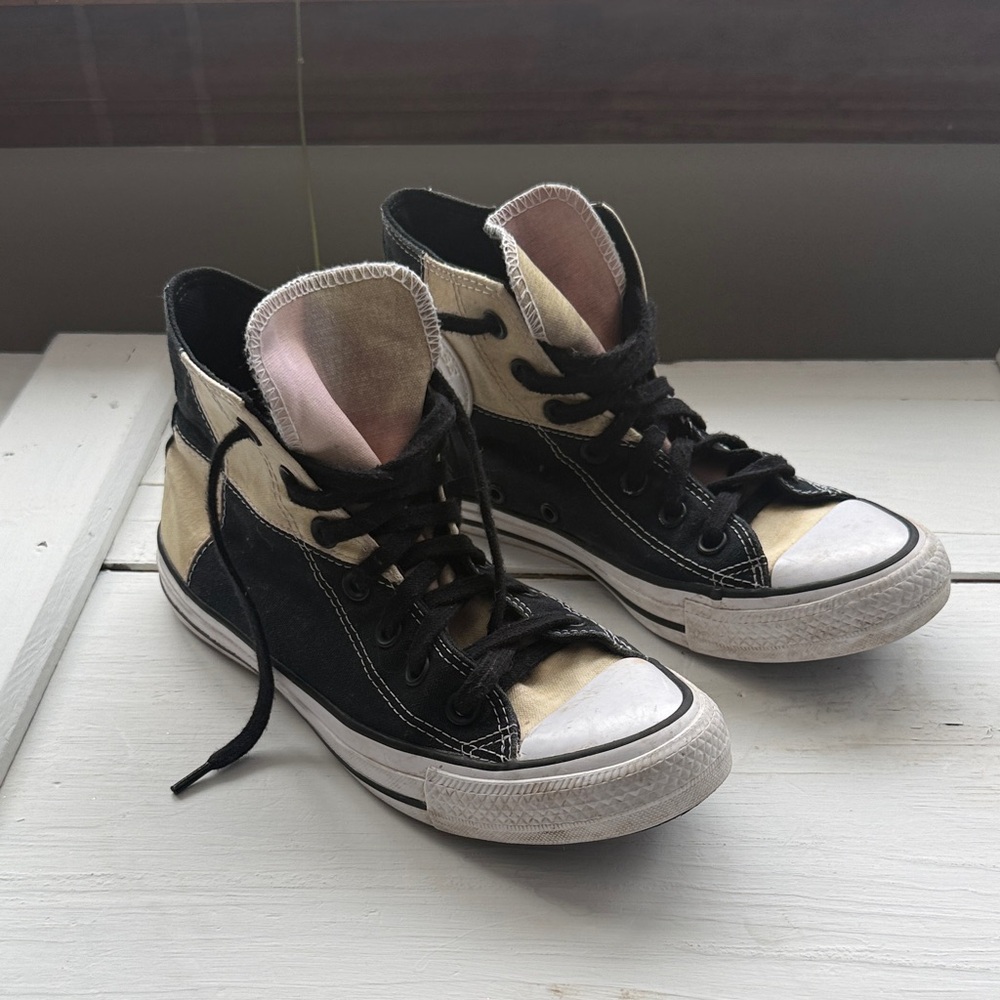 Converse Black and Cream High-Top Sneakers